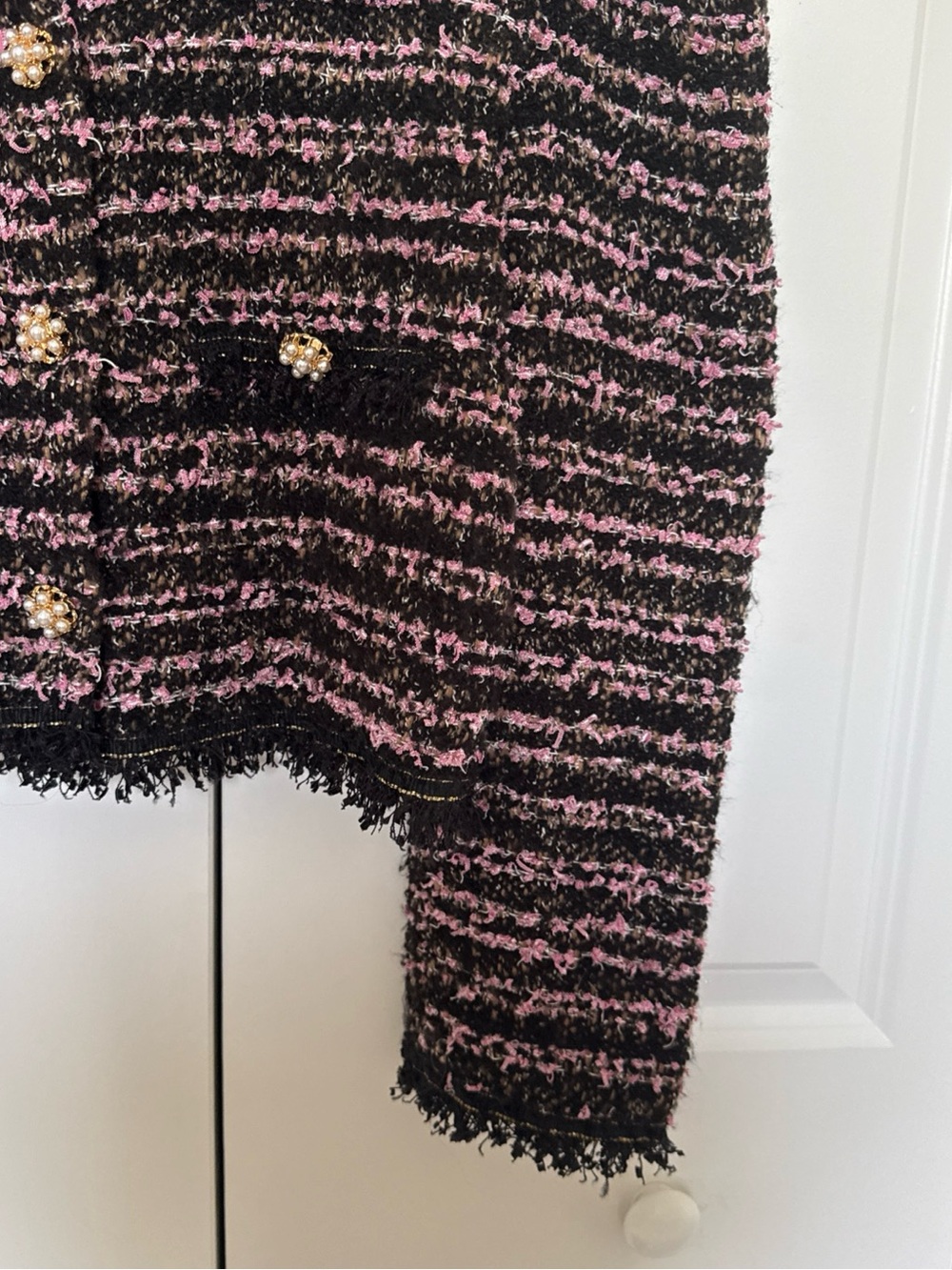 Zara Purple Tweed Jacket Pearl Buttons Size M Puff Shoulders Cropped - Picture 3 of 10